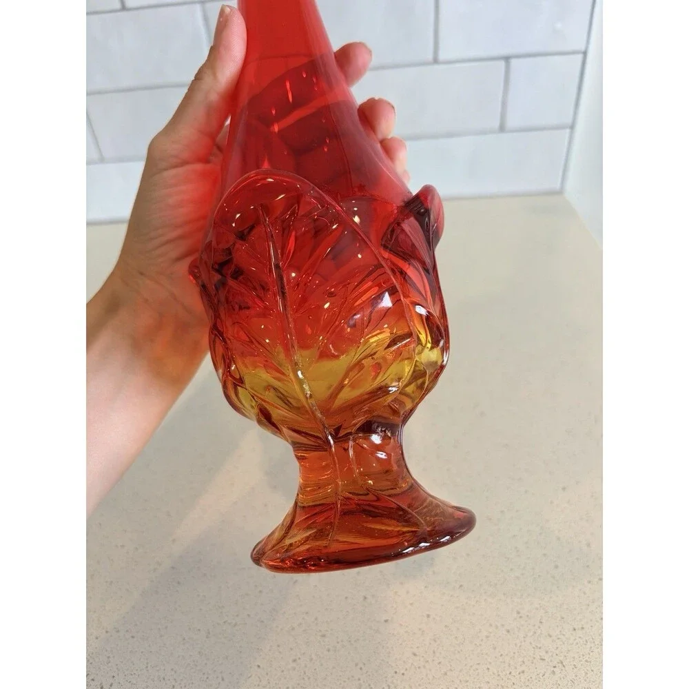 Vintage Viking Amberina Glass Vase MCM Swung Stretch Vase 12.5” EUC